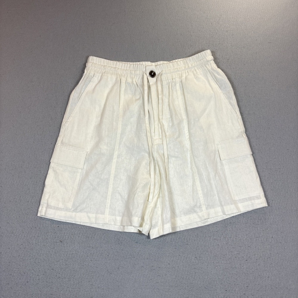 Forever 21‎ White Cream Linen Cargo Shorts Bermuda Size XL Relaxed pockets NWT